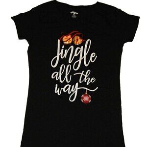 Holiday Time T-Shirt Female Size XS (0-2) Black Jingle All The Way Tee
